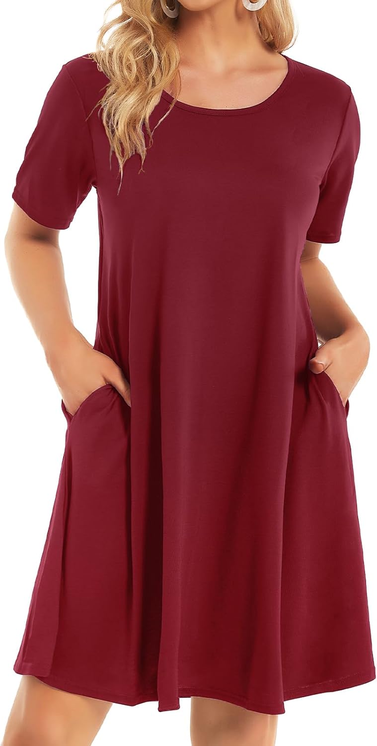 Womens Summer Dresses Beach Casual Loose Tshirt Floral Short Sleeve Flowy Pockets Sundresses