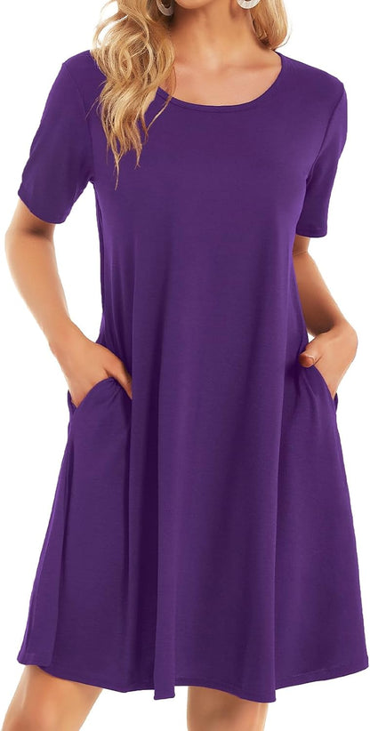 Womens Summer Dresses Beach Casual Loose Tshirt Floral Short Sleeve Flowy Pockets Sundresses