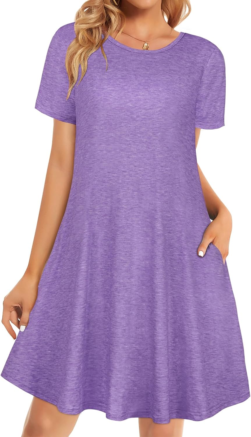 Womens Summer Dresses Beach Casual Loose Tshirt Floral Short Sleeve Flowy Pockets Sundresses