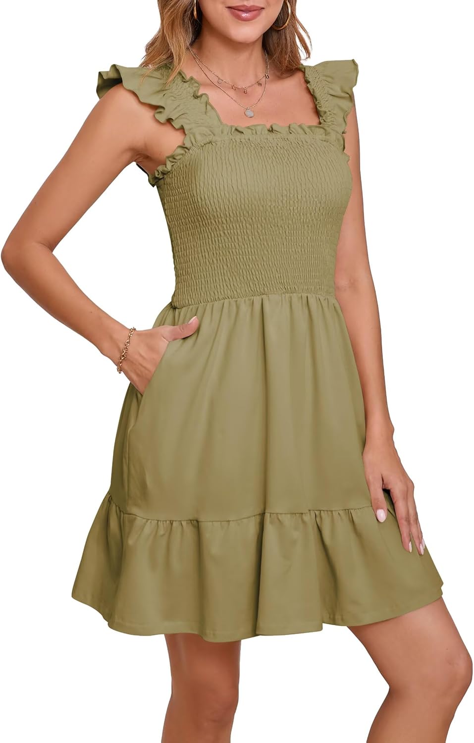 2025 Women Summer Short Dress Square Neck Sleeveless Ruffle Backless Casual Boho Beach Cute Sundress Cotton Vacation