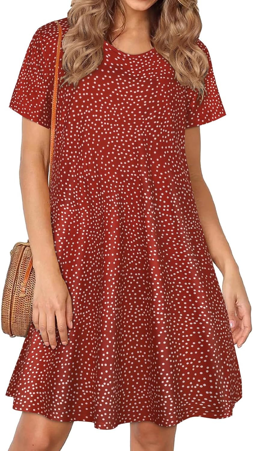 Womens Summer Dresses Beach Casual Loose Tshirt Floral Short Sleeve Flowy Pockets Sundresses